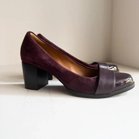 Clarks Artisan Burgundy Purple Stacked Heel Heels 9.5 - Picture 3 of 11